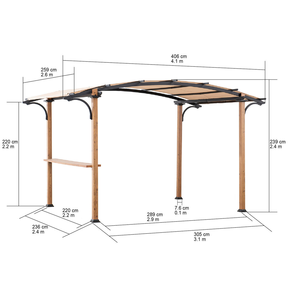 PAVILLON 406/239/259 cm Stahl  - Beige, Basics, Holz/Textil (406/239/259cm) - Modante