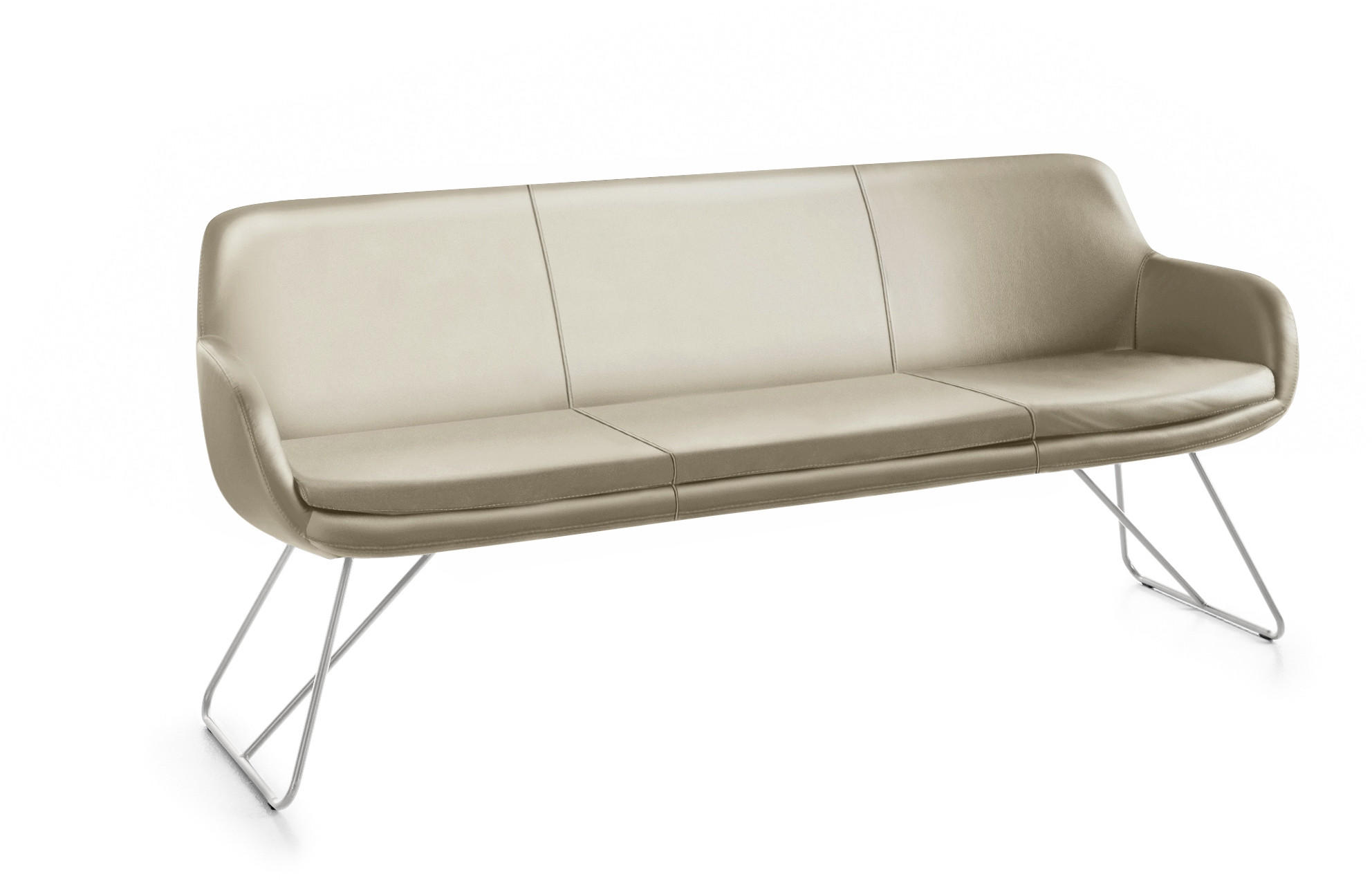 SITZBANK 180/87/65 cm Echtleder Sandfarben Metall - Sandfarben/Edelstahlfarben, Design, Leder/Metall (180/87/65cm) - Musterring