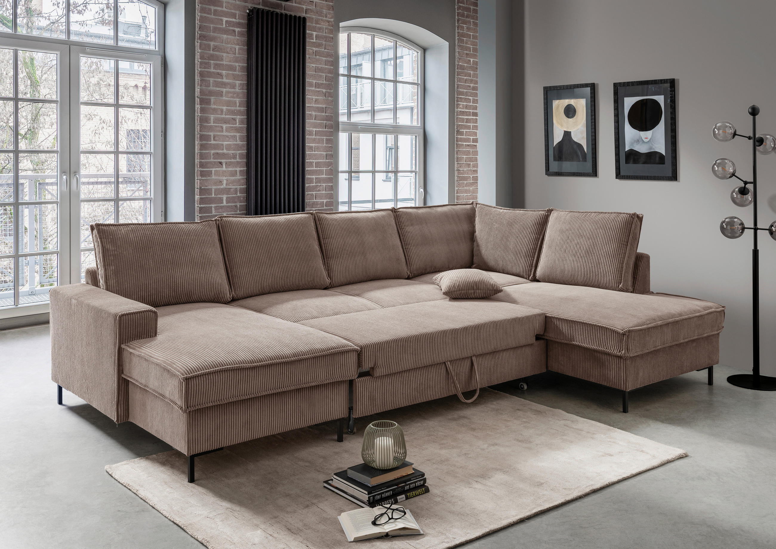SJEDEĆA GARNITURA tekstil  sivo-smeđa   - sivo-smeđa/crna, Moderno, tekstil/metal (150/309/198cm) - MID.YOU