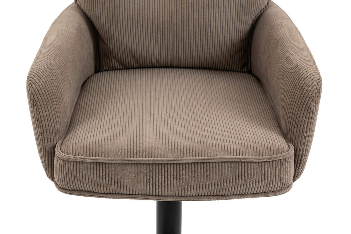 BARHOCKER Cord Braun, Schwarz Eisen Sitzfläche 360° drehbar, Stoffauswahl, inklusive Armlehnen  - Schwarz/Braun, Design, Textil/Metall (54/98-120/58cm) - Novel