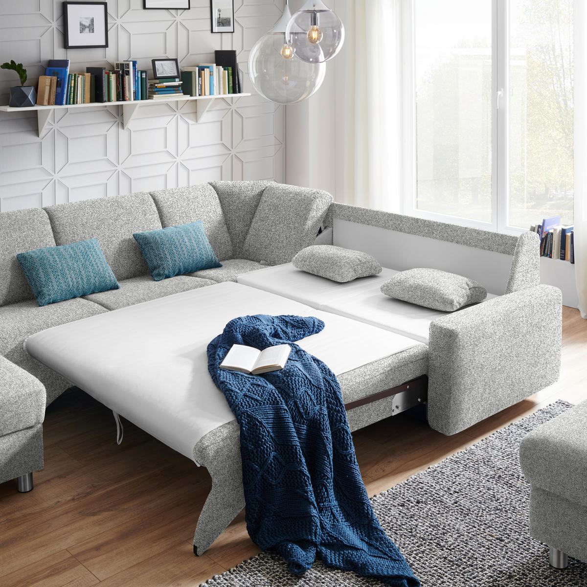 WOHNLANDSCHAFT  in Mikrovelours Naturfarben  - Alufarben/Naturfarben, KONVENTIONELL, Kunststoff/Textil (158/322/236cm) - Sedda