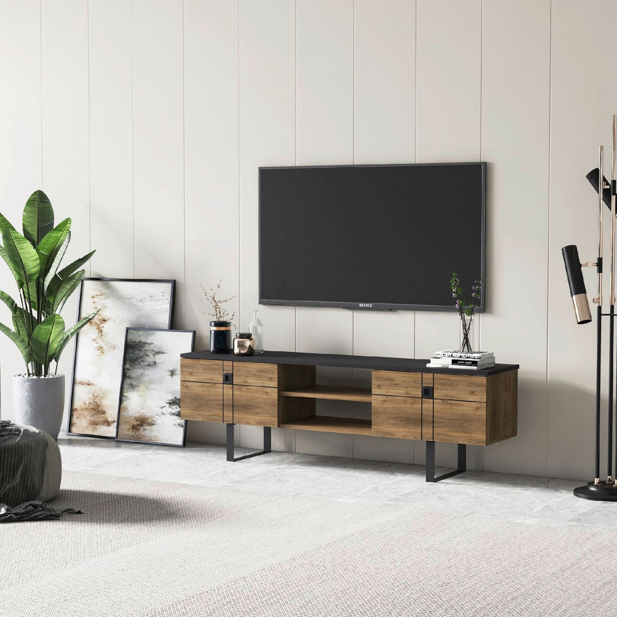 LOWBOARD Recife  in 160/50/35 cm  - Walnussfarben/Schwarz, Design, Holzwerkstoff (160/50/35cm) - Livetastic