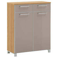 SCHUHSCHRANK Eiche furniert Taupe, Eiche Bianco  - Taupe/Chromfarben, Design, Glas/Holz (84/108/37cm)