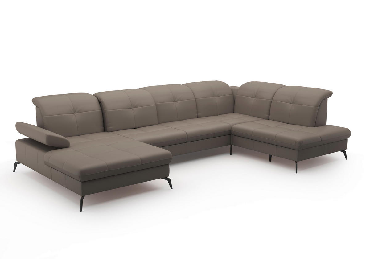 WOHNLANDSCHAFT in Echtleder Grau  - Schwarz/Grau, Konventionell, Leder/Metall (185/357/231cm) - Sit & More