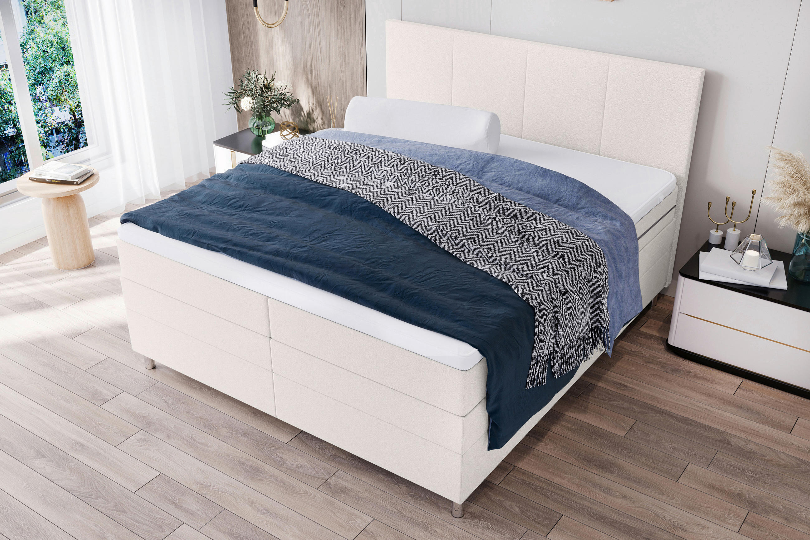 BOXSPRINGBETT 160/200 cm  in Creme  - Chromfarben/Creme, KONVENTIONELL, Kunststoff/Textil (160/200cm) - Boxxx