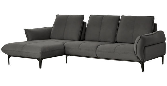 ECKSOFA in Echtleder Dunkelgrau  - Dunkelgrau/Schwarz, Natur, Leder (182/277cm) - Valnatura