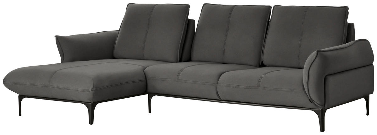 ECKSOFA in Echtleder Dunkelgrau  - Dunkelgrau/Schwarz, Natur, Leder (182/277cm) - Valnatura