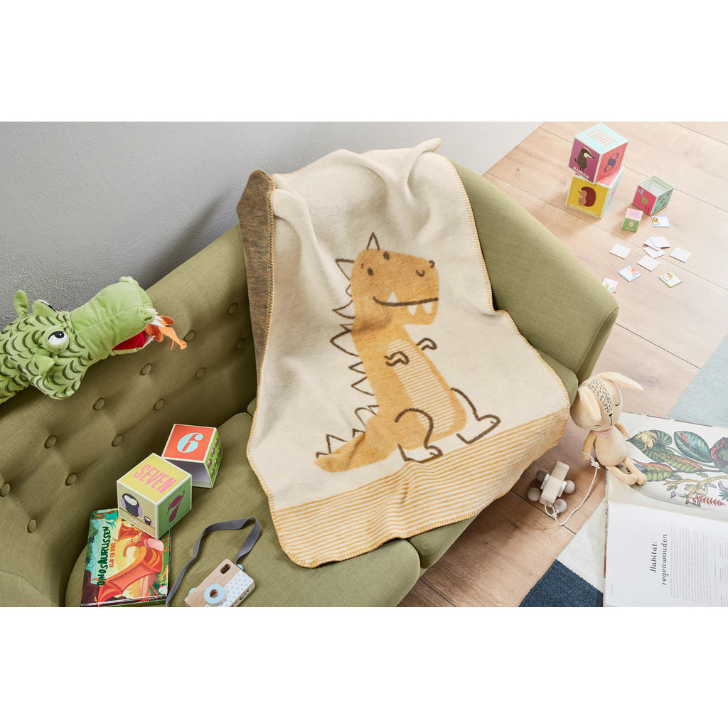Thumbnail - Ibena Schmusedecke, Gelb, Creme, Textil, Drache, 75x100 cm, Oeko-Tex® Standard 100, DIN EN ISO 9001, Made in Germany, Ho...