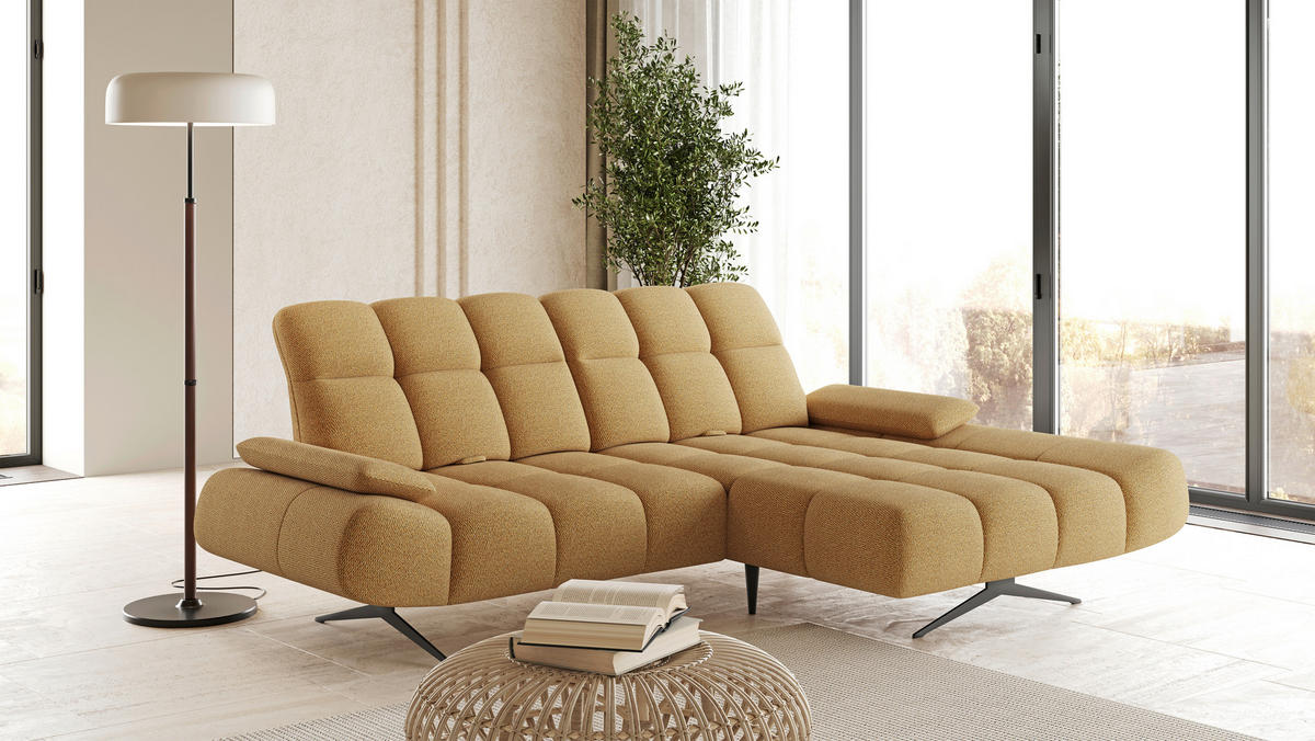ECKSOFA Honig, Senfgelb Webstoff Armteilverstellung  - Senfgelb/Schwarz, Design, Textil/Metall (286/172cm) - Welnova