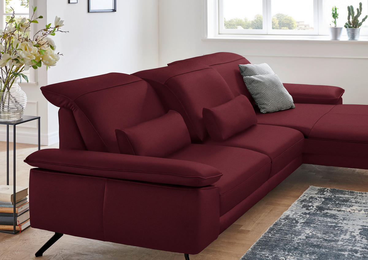 ECKSOFA in Echtleder Weinrot  - Weinrot/Schwarz, Design, Leder/Metall (328/193cm) - Dieter Knoll