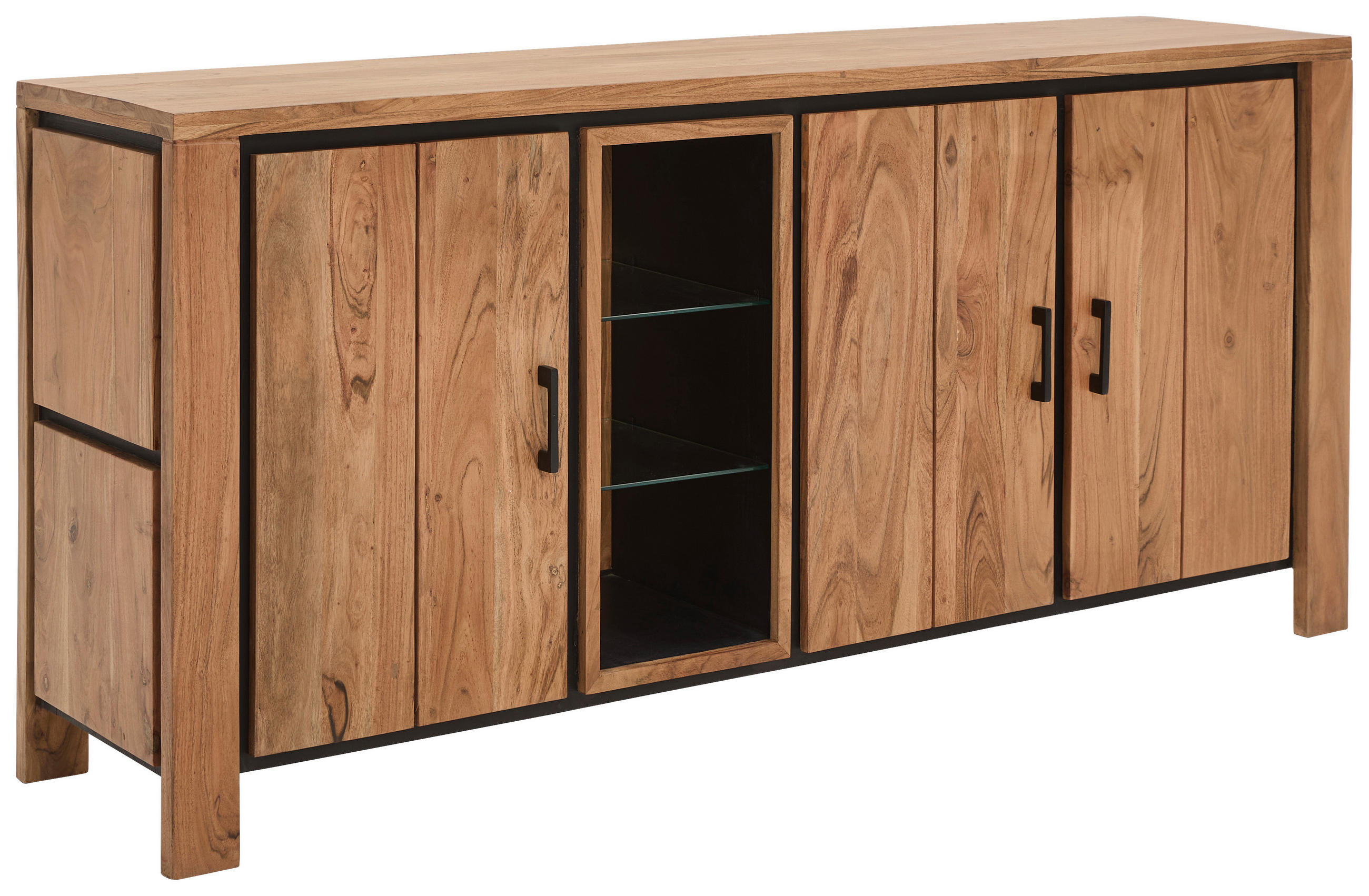SIDEBOARD  in 175/80/40 cm  - Schwarz/Akaziefarben, Natur, Glas/Holz (175/80/40cm) - Livetastic