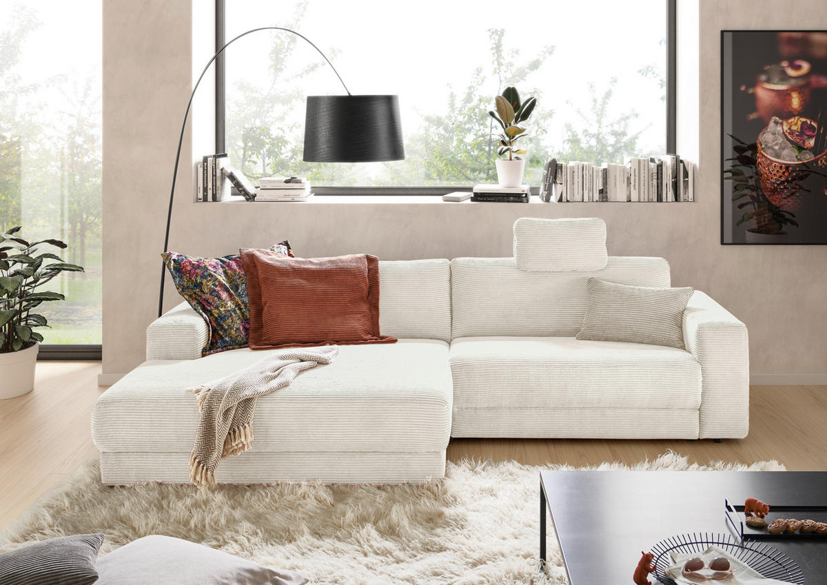 ECKSOFA inkl. Relaxfunktion Naturfarben Cord  - Schwarz/Naturfarben, Design, Kunststoff/Textil (168/296cm) - Pure Home Lifestyle