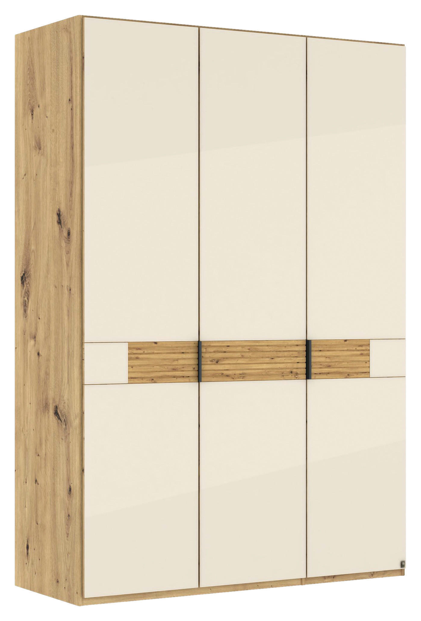 DREHTÜRENSCHRANK 150/216/58 cm,  in Champagner, Eiche Bianco, 3 Tür(en)  - Schieferfarben/Eiche Bianco, Design, Glas/Holz (150/216/58cm) - Musterring