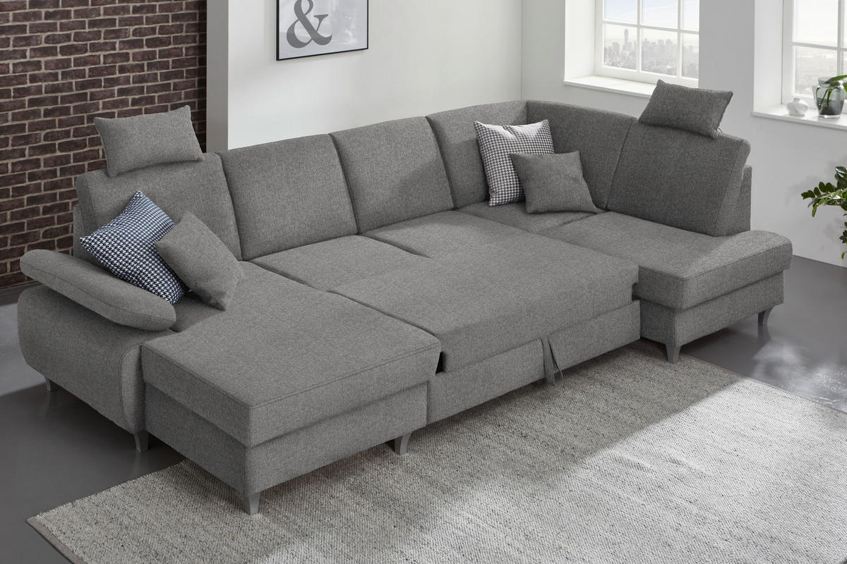 WOHNLANDSCHAFT in Webstoff Grau  - Silberfarben/Grau, Konventionell, Holz/Textil (167/322/186cm) - Cantus