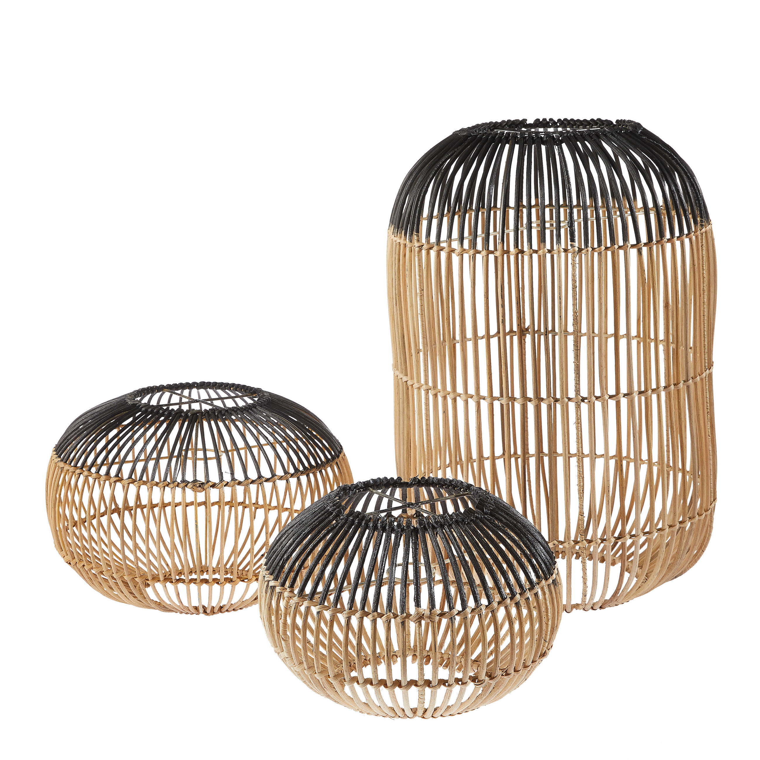 Leuchtenschirm 3er Set Boho 35/50 cm    - Schwarz/Naturfarben, Trend, Holz (35/50cm)