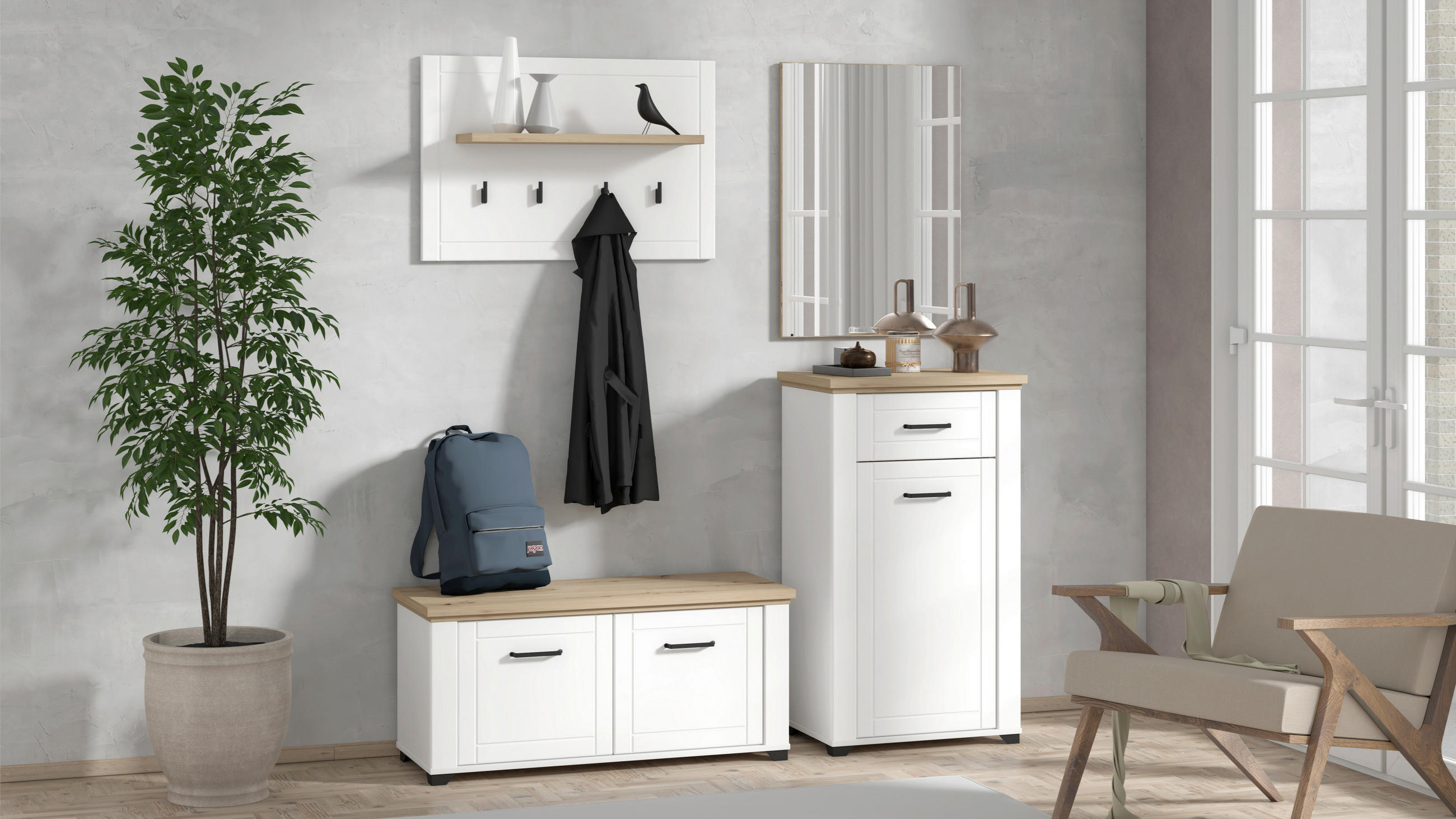 GARDEROBE 4-teilig  in 175/194,5/41 cm  - Weiß/Eiche Artisan, Basics, Holzwerkstoff (175/194,5/41cm) - Carryhome
