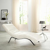 RELAXLIEGE 65/65-95/171 cm  in Echtleder Weiß  - Schwarz/Weiß, Design, Leder/Metall (65/65-95/171cm) - Livetastic