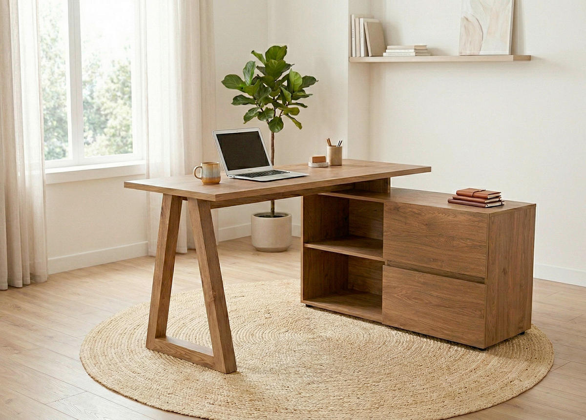 ECKSCHREIBTISCH 140/110/76 cm Eichefarben Stauraum, seitenverkehrt montierbar  - Eichefarben, Design, Holzwerkstoff (140/110/76cm) - MID.YOU