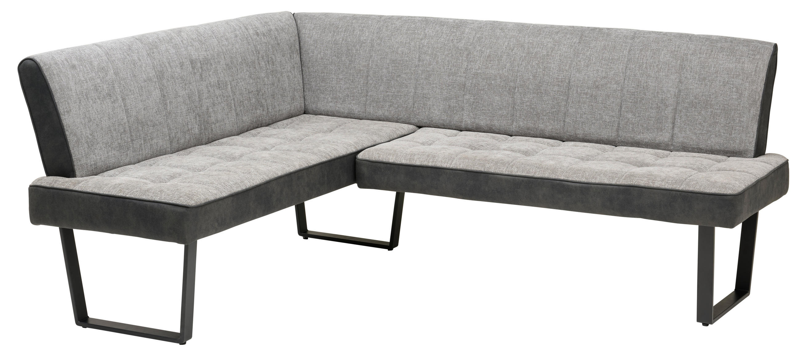 ECKBANK Mikrofaser, Leinenoptik Schwarz, Hellgrau   - Hellgrau/Schwarz, KONVENTIONELL, Textil/Metall (200-160/86/70cm) - MID.YOU