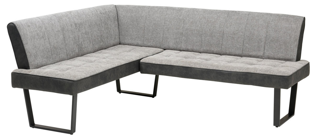 ECKBANK Mikrofaser, Leinenoptik Schwarz, Hellgrau   - Hellgrau/Schwarz, KONVENTIONELL, Textil/Metall (200-160/86/70cm) - MID.YOU