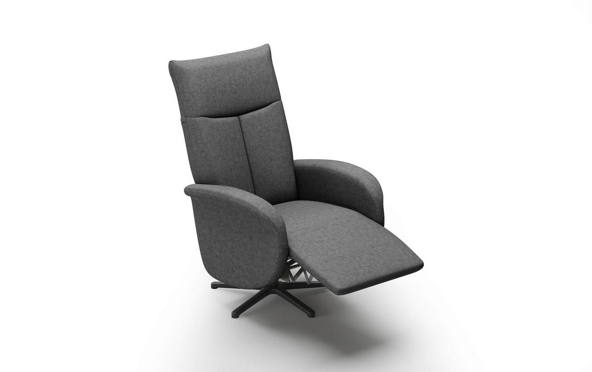 RELAXSESSEL GLENDALE E Flachgewebe Kopfteilverstellung, Rücken echt    - Dunkelgrau/Schwarz, KONVENTIONELL, Textil/Metall (75/112/82cm) - Sit & More