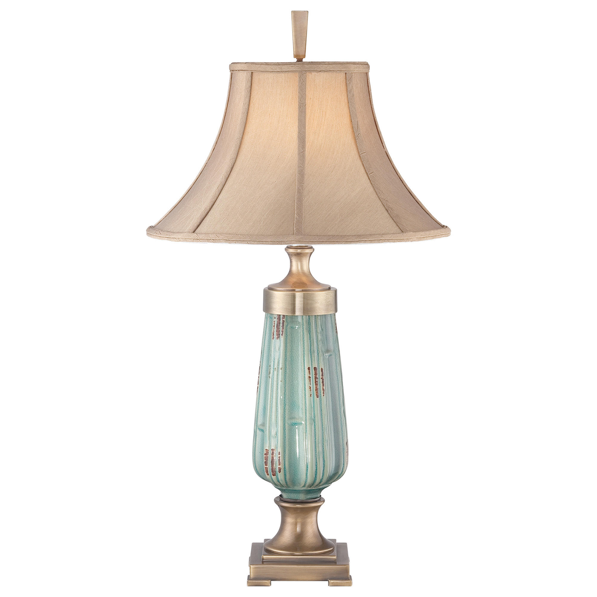 BORDSLAMPA QZ-Monteverde 45.7/45,7/86,4 cm   - grön/mässingsfärgad, Romantik / Lanthus, keramik (45.7/45,7/86,4cm) - Elstead Lighting