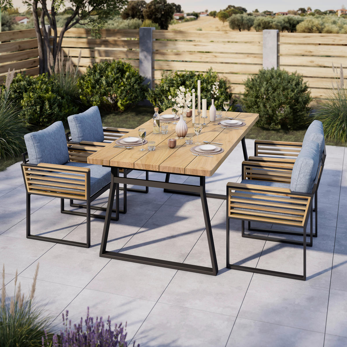 GARTENTISCH  - Schwarz, MODERN, Holz/Metall (180/75/90cm) - Ambia Garden