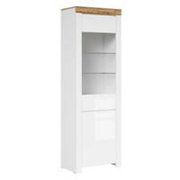 VITRINA bela, hrast wotan, bela visoki sjaj   - hrast wotan/bela visoki sjaj, Dizajnerski, staklo/pločasti materijal (68/203,5/42cm) - Carryhome