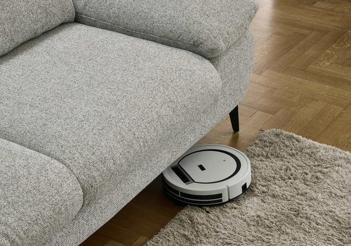 ECKSOFA Hellgrau Flachgewebe  - Hellgrau/Schwarz, Design, Textil/Metall (168/303cm) - Valdera