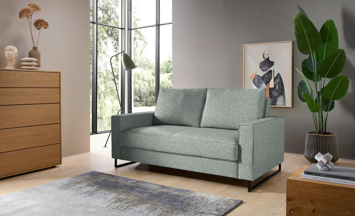 SCHLAFSOFA  in Flachgewebe Mintgrau  - Mintgrau/Schwarz, Design, Textil/Metall (174/90/95cm) - Bali
