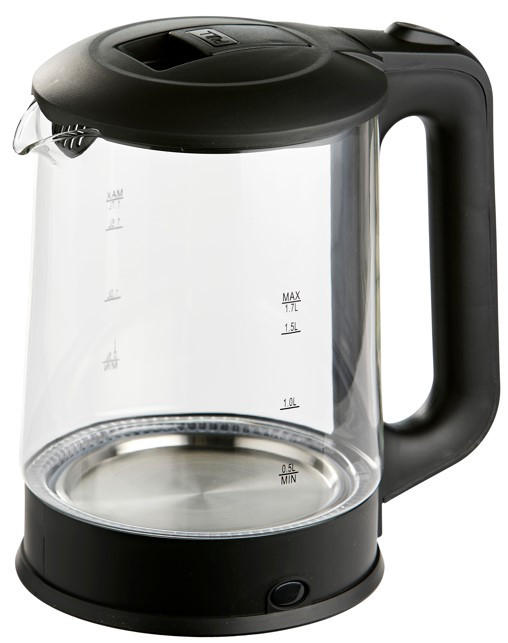 VATTENKOKARE  - svart/transparent, Basics, glas (1,7l)
