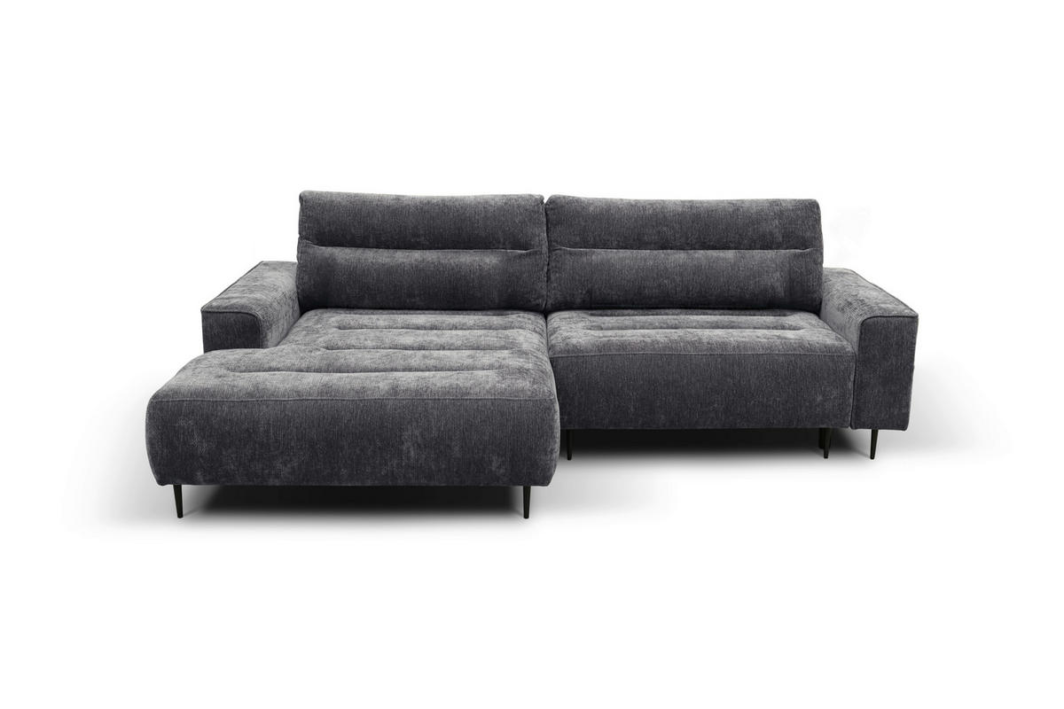 ECKSOFA PABLO Grau Struktur Bettkasten, Rückenkissen  - Schwarz/Grau, Design, Holz/Textil (160/260cm) - MID.YOU