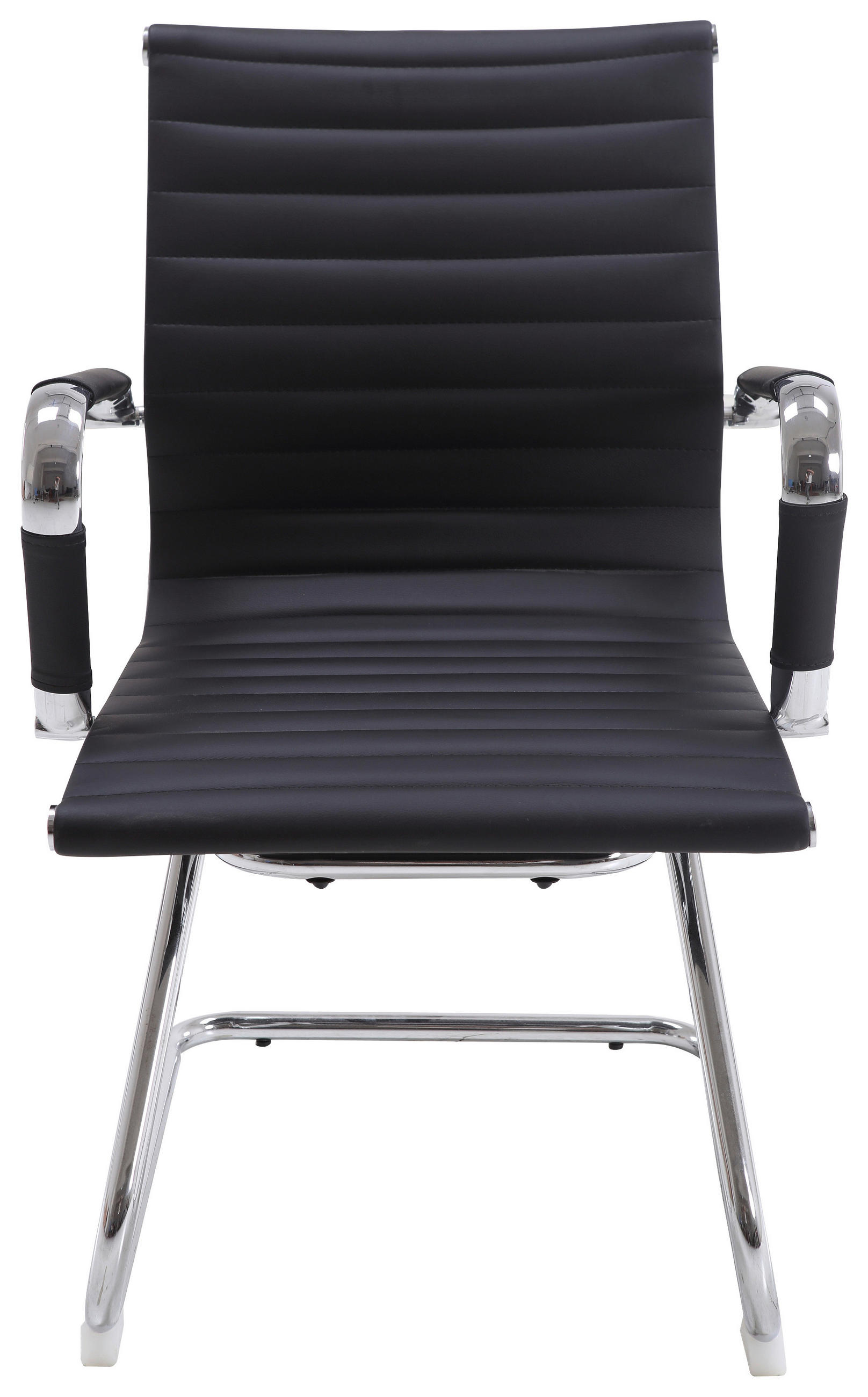 CHAISE VISITEUR in Lederlook Schwarz, Chromfarben - couleur chromée/noir, Design, métal/textile (55/88/61cm) - MID.YOU