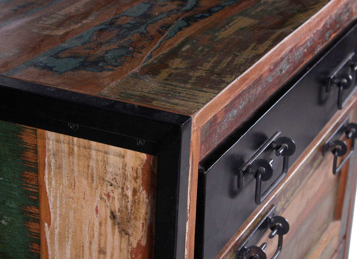 SCHUHSCHRANK Altholz massiv Multicolor  - Multicolor/Schwarz, Design, Holz/Metall (80/96/40cm) - MID.YOU