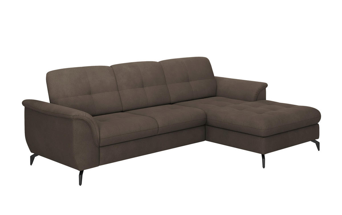 ECKSOFA ZORA E Dunkelbraun Flachgewebe  - Dunkelbraun/Schwarz, MODERN, Textil/Metall (262/164cm) - Sit & More