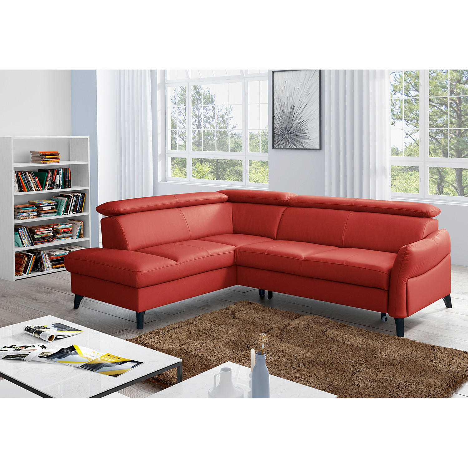 ECKSOFA  in Lederlook Echtleder Rot  - Rot/Schwarz, Design, Leder/Holz (199/244cm) - Livetastic
