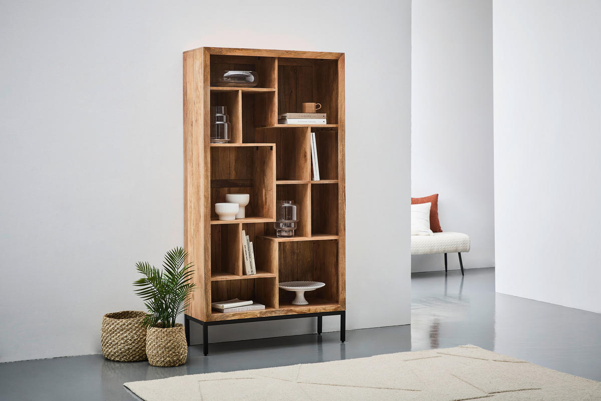 REGAL  100/186/36 cm Naturfarben  - Schwarz/Naturfarben, Design, Holz/Metall (100/186/36cm) - Livetastic