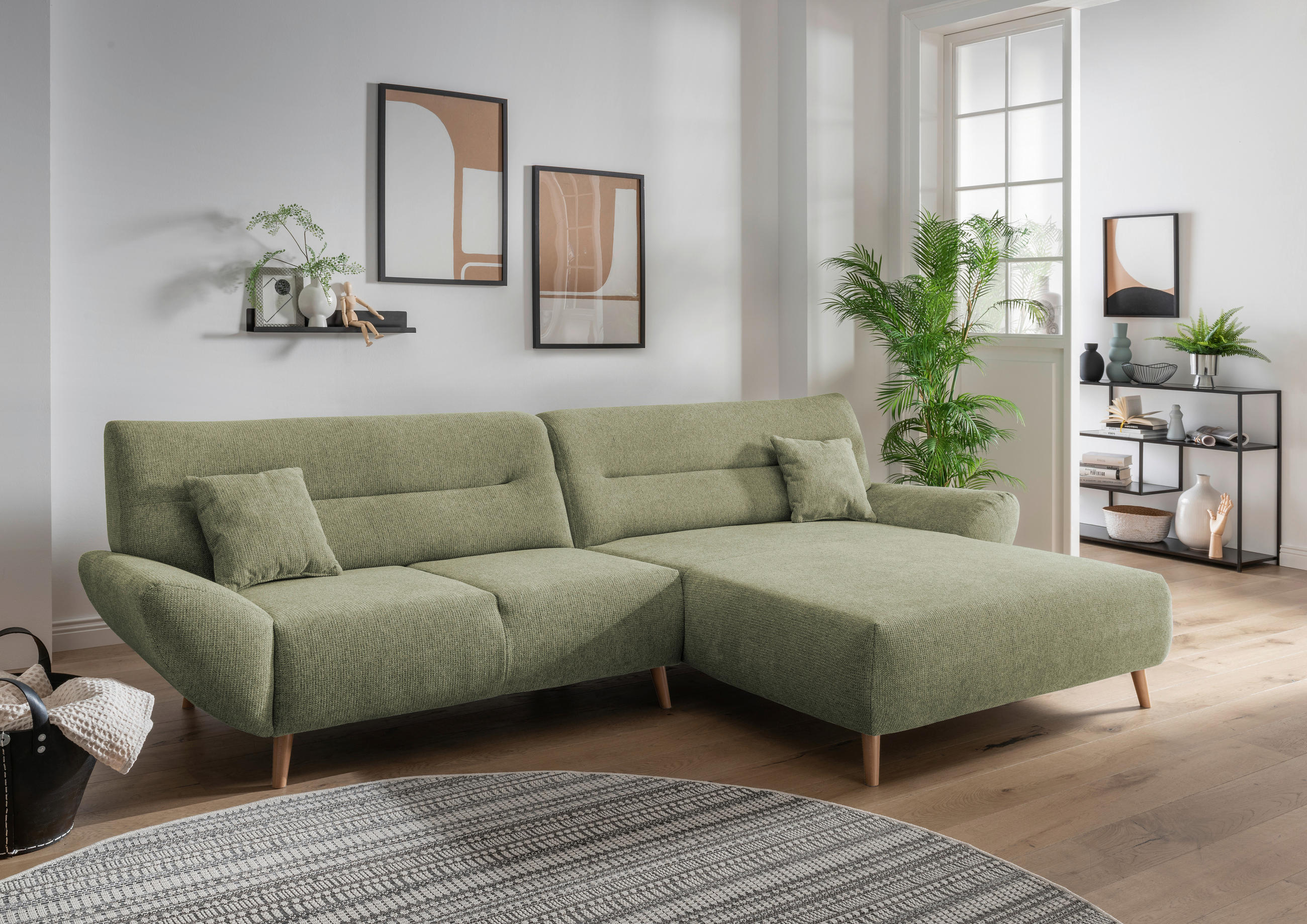 ECKSOFA Grün Chenille  - Wildeiche/Grün, MODERN, Holz/Textil (290/166cm) - MID.YOU