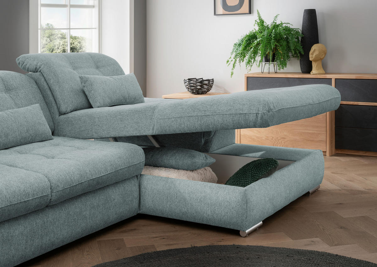 ECKSOFA in Chenille Blau  - Chromfarben/Blau, Modern, Textil/Metall (314/184cm) - Livetastic