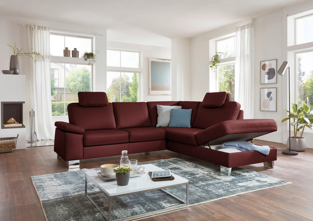 ECKSOFA  in Echtleder Brombeere  248/235 cm  - Brombeere/Alufarben, Design, Leder/Metall (248/235cm) - Beldomo Premium