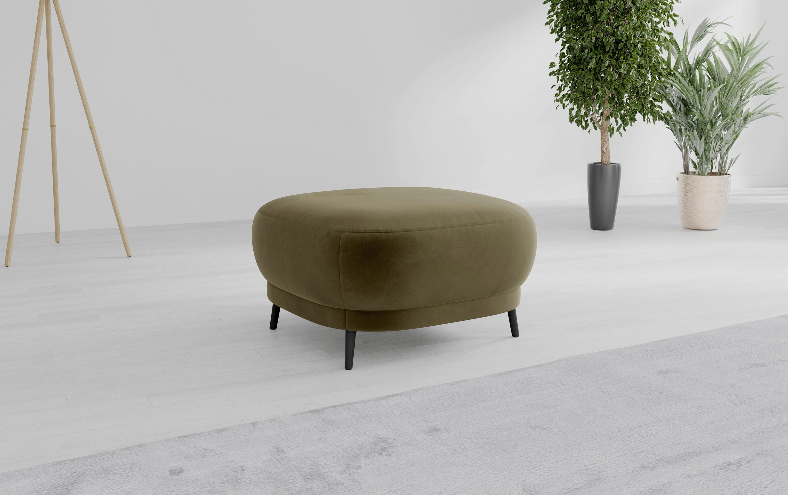 HOCKER in Textil Olivgrün  - Schwarz/Olivgrün, MODERN, Textil/Metall (90/49/90cm) - Sit & More