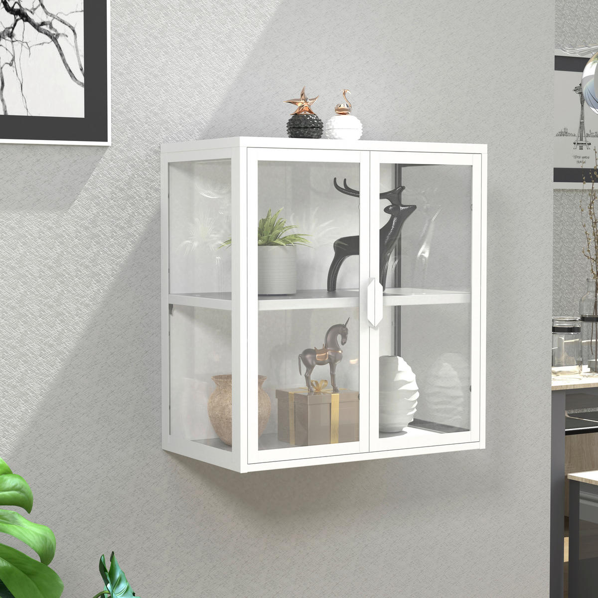 HÄNGEVITRINE in Weiss  - Weiss/Transparent, Design, Glas/Metall (60/65/35cm) - MID.YOU
