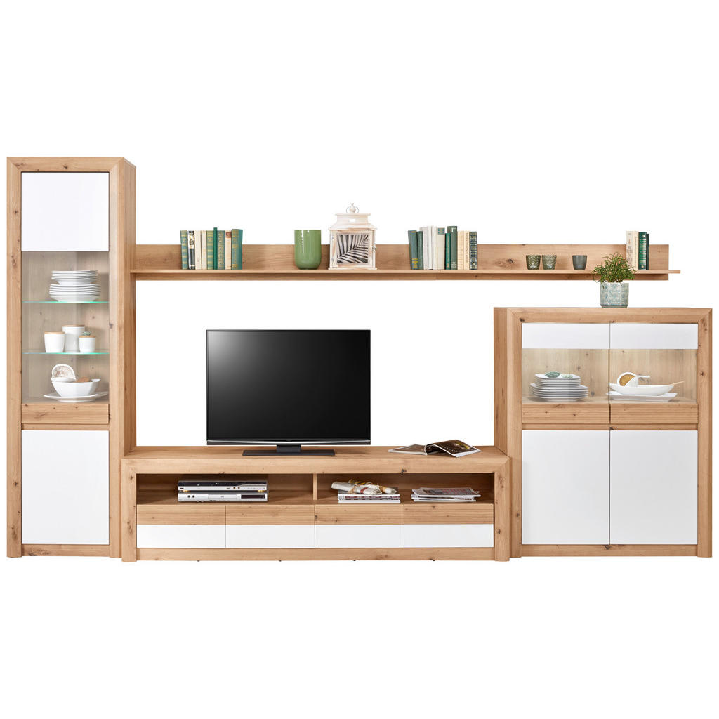 Wohnkombination 5 -teilig. Mit Led Kashmir New 3 Eiche Dekor/weiß