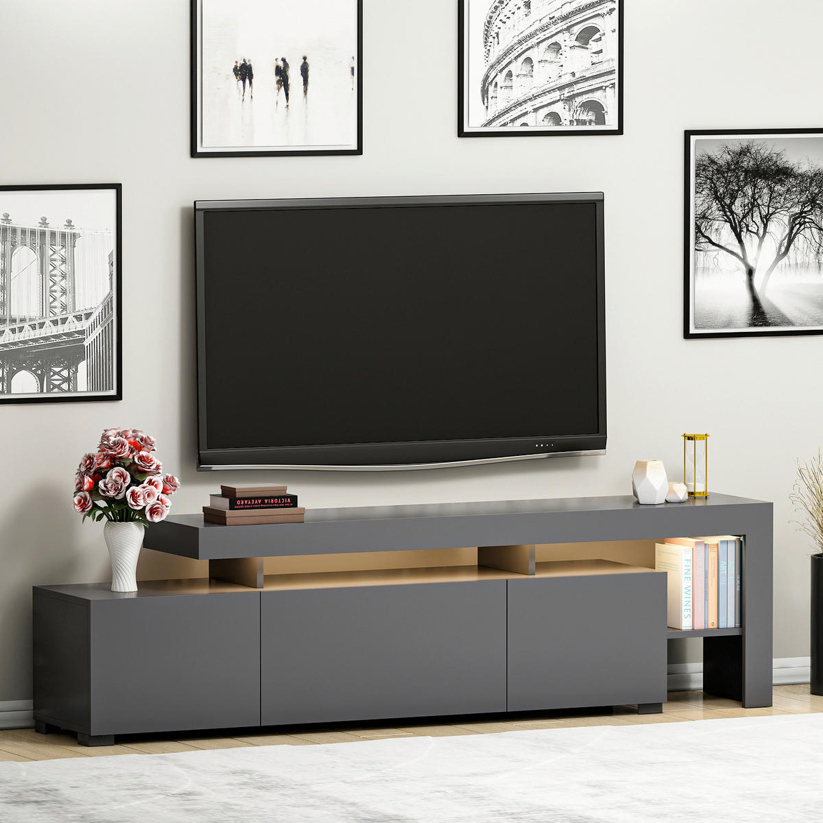 LOWBOARD Beliz TV-Schrank  in 192/53/37 cm  - Anthrazit, Design, Holzwerkstoff (192/53/37cm) - Livetastic