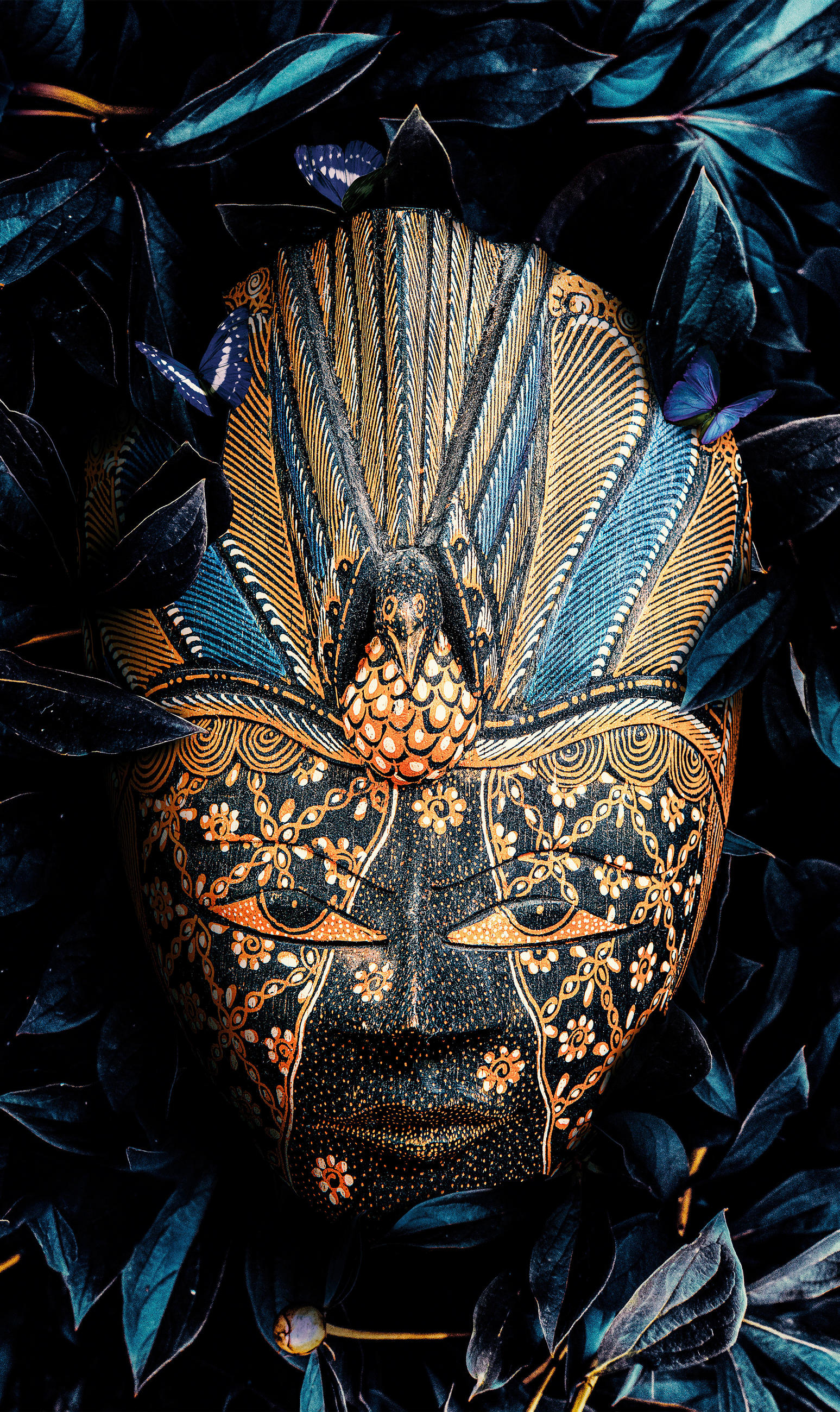 ALUMINIUMBILD Abstraktes, Blätter 70/118 cm  - Blau/Goldfarben, Design, Kunststoff/Metall (70/118cm) - Wandkraft