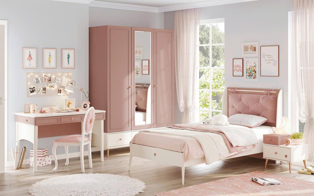 DULAP CU UȘI ROTATIVE crem, roz aprins  - roz aprins/crem, Modern, material pe bază de lemn (145/210/59cm) - Cilek