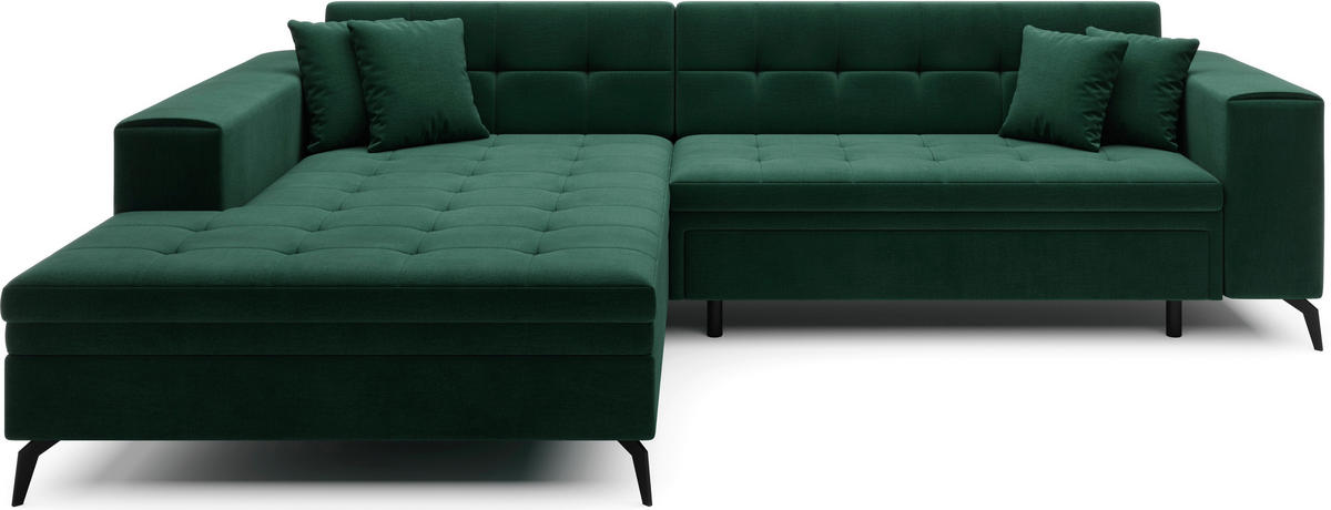ECKSOFA Grün Samt  - Chromfarben/Grün, Design, Kunststoff/Textil (196/292cm) - MID.YOU