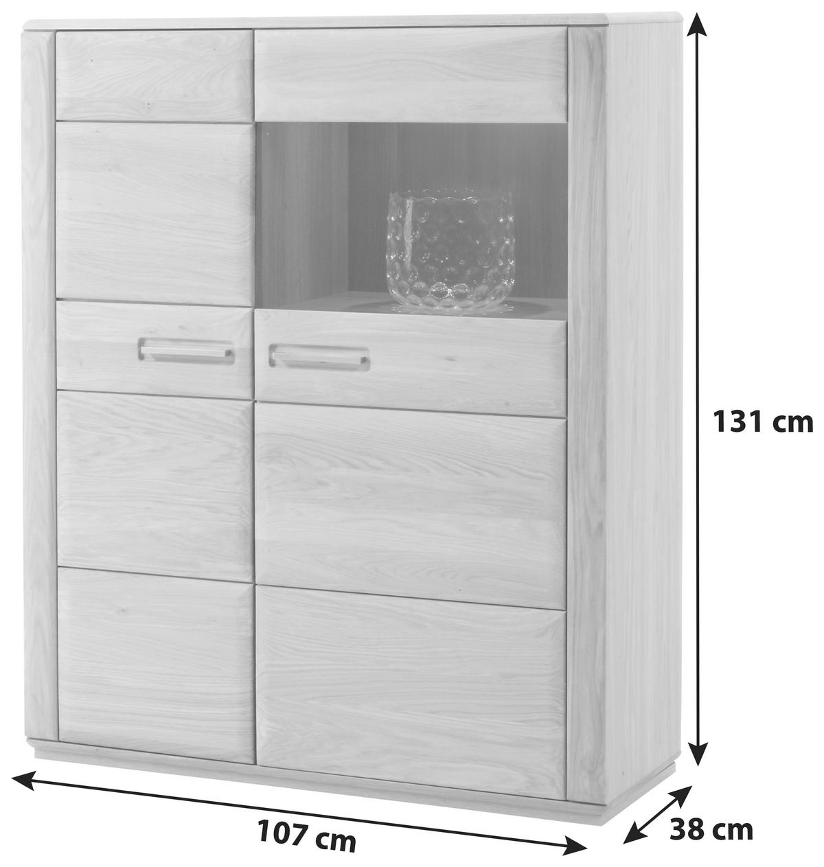 HIGHBOARD  in 107/131/38 cm  - Eichefarben/Silberfarben, Design, Glas/Holz (107/131/38cm) - Livetastic