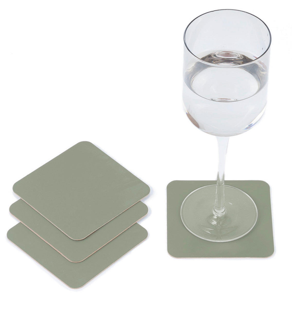 GLASUNTERSETZER  - Salbeigrün, Basics, Leder (10/10/0.2cm)