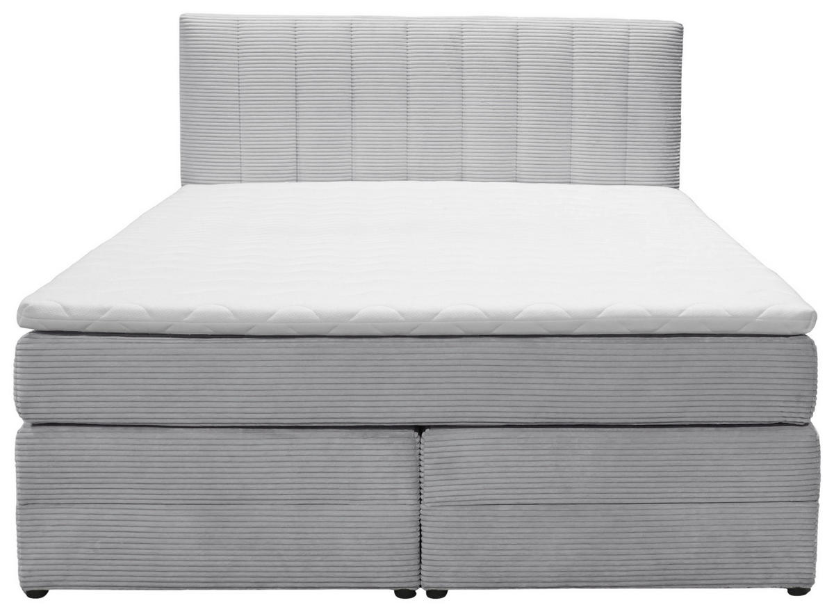 BOXSPRINGBETT 140/200 cm,  in Hellgrau, gepolstertes Kopfteil, Bettkasten, Topper, Matratzen, H2 + H2 = mittel  - Hellgrau/Schwarz, Basics, Kunststoff/Textil (140/200cm) - Boxxx